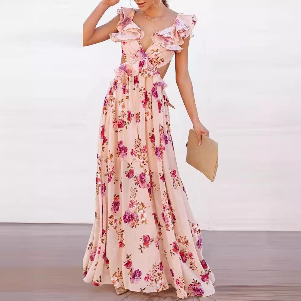 Verna Embroidered Lace-up Maxi Dress