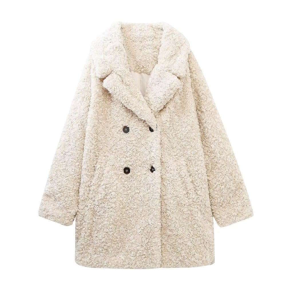 White faux outlet fur longline coat