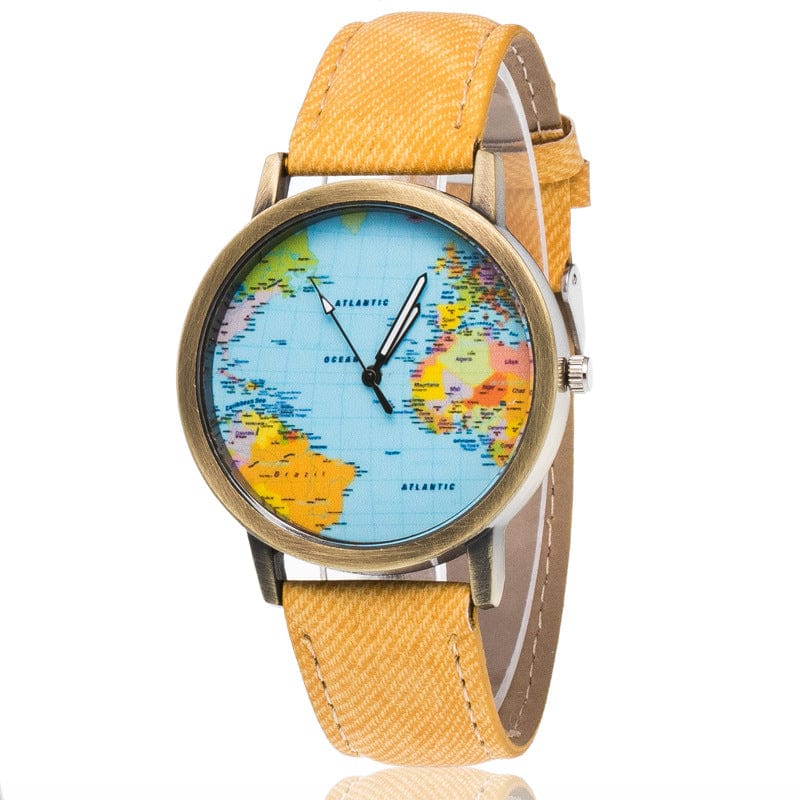 WickedAF watches Yellow Wanderlust Map Wrist Watch