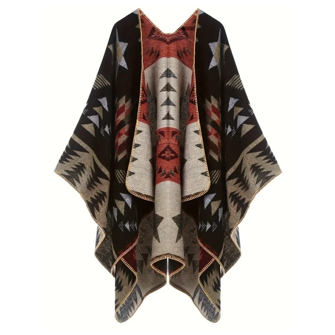 Red Black tribal Aztec print cape poncho One Size deals NWOT Jones New York