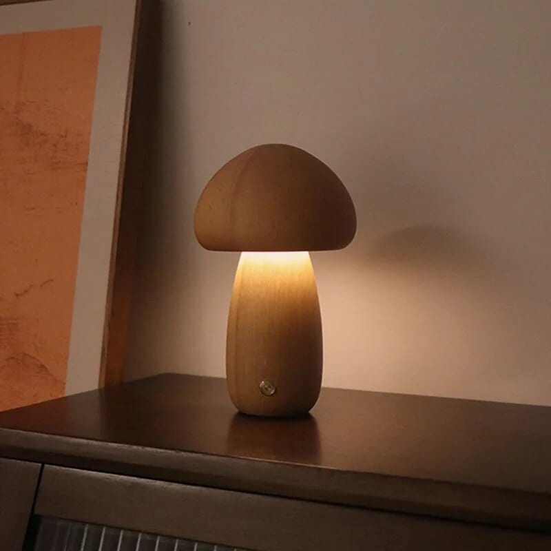 wickedafstore B Beech Wooden Mushroom Table Lamp