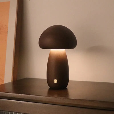 wickedafstore B Walnut Wooden Mushroom Table Lamp