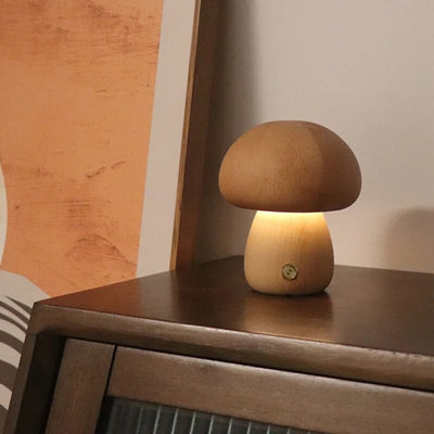 wickedafstore D Beech Wooden Mushroom Table Lamp