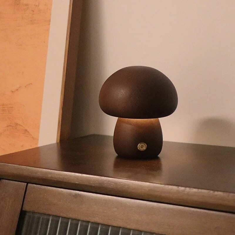 wickedafstore D Walnut Wooden Mushroom Table Lamp