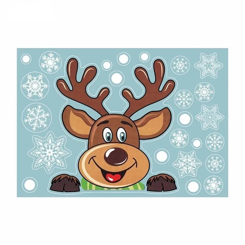wickedafstore Elk B Snowflake Santa Elk Christmas Colorful Static Glass Sticker Window Home Decoration