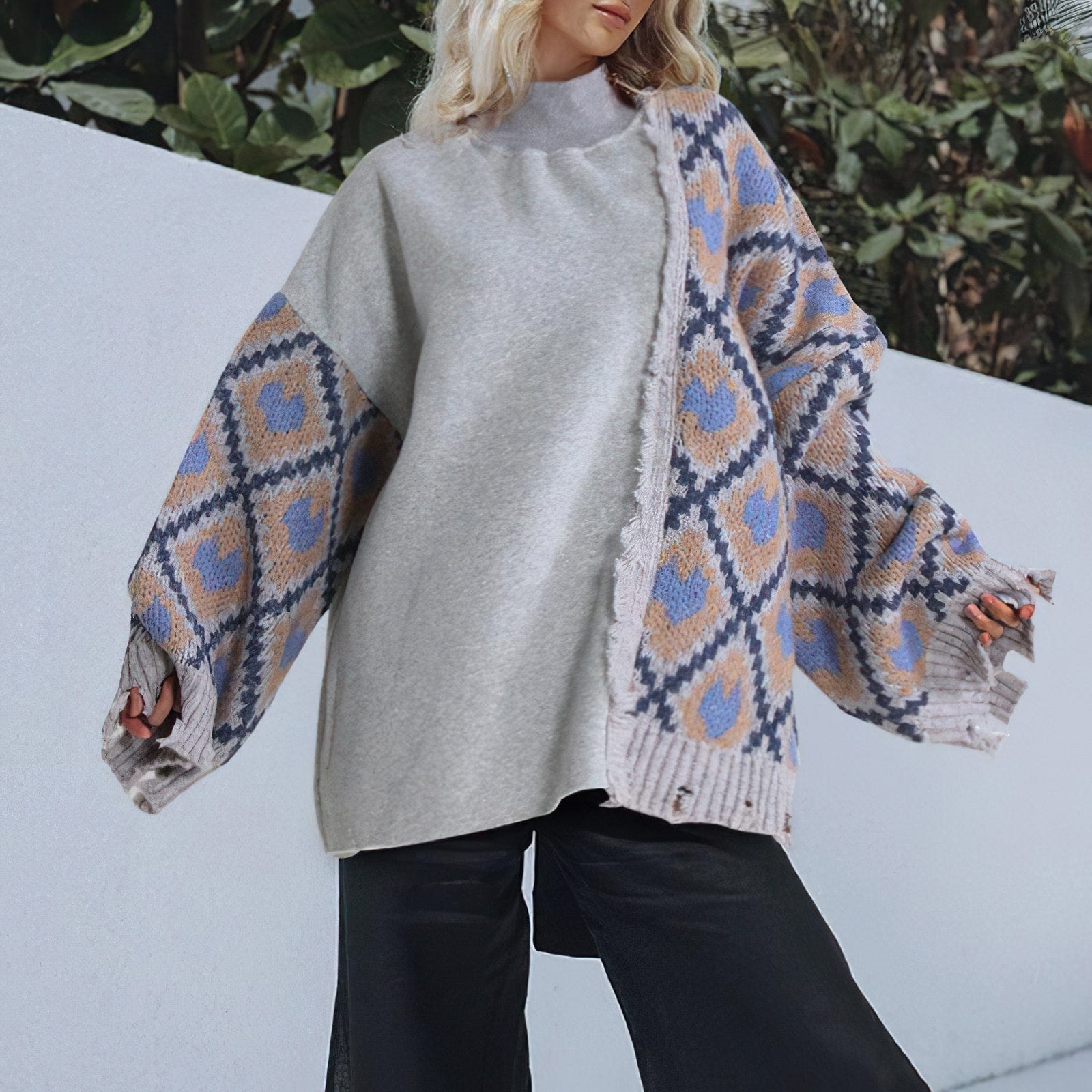 Geometric Pattern Turtleneck Sweater