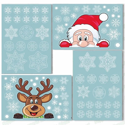 wickedafstore Snowflake Santa Elk Christmas Colorful Static Glass Sticker Window Home Decoration