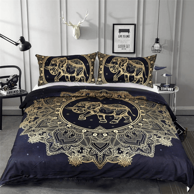 Golden Mandala Elephant Bedding Set 3pcs - wickedafstore
