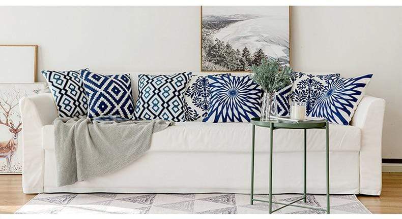 WickedAF Blue and White Geometric Cushion Covers