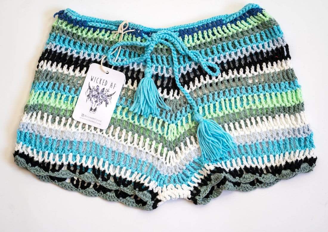 WickedAF Blue / L SPICE Colorful Crochet Shorts