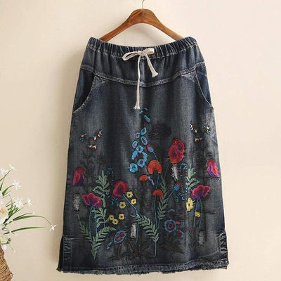 Gigi Embroidered Detail Denim Skirt - wickedafstore