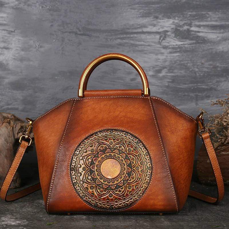 embossed leather satchel
