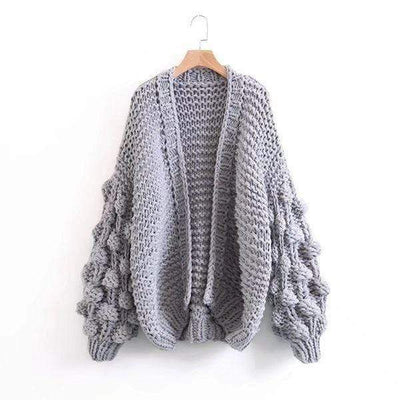 Caitlin Puff Sleeves Hand Knit Cardigan - wickedafstore