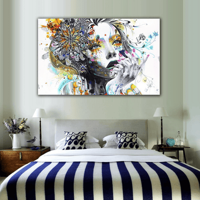 Wall Art Hippie Girl With Flowers Canvas Print - wickedafstore