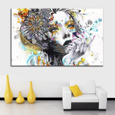 Wall Art Hippie Girl With Flowers Canvas Print - wickedafstore
