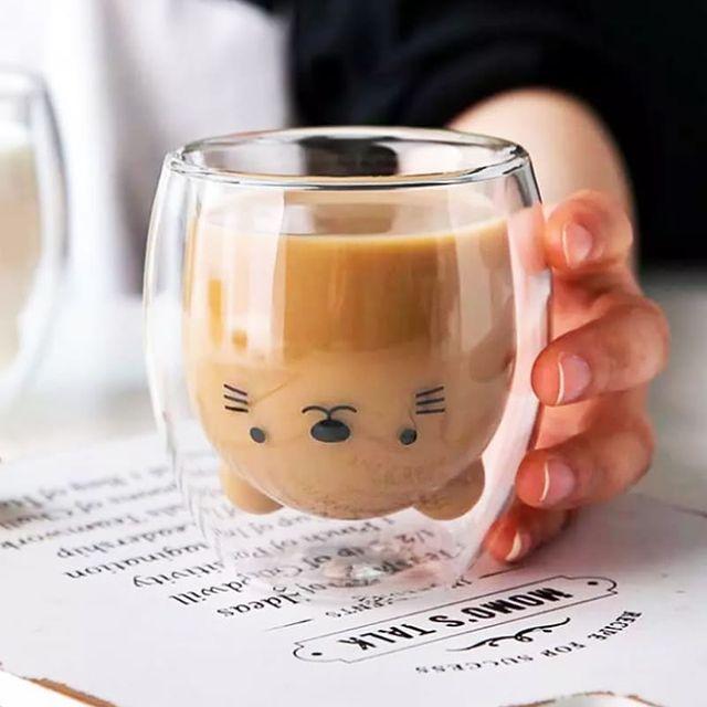 Bear Mug Cute Mugs Glass Double Wall Insulated Glass Espresso Cup, Kawaii Cup, Coffee Cup, Tea Cup, Milk Cup, Best Gift for Office and Personal
