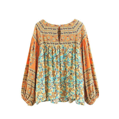 Dusty Yellow Turquoise Dreams Blouse - wickedafstore