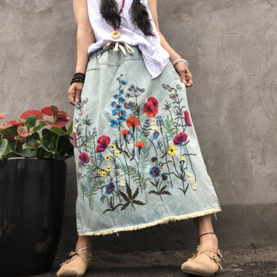 Gigi Embroidered Detail Denim Skirt - wickedafstore