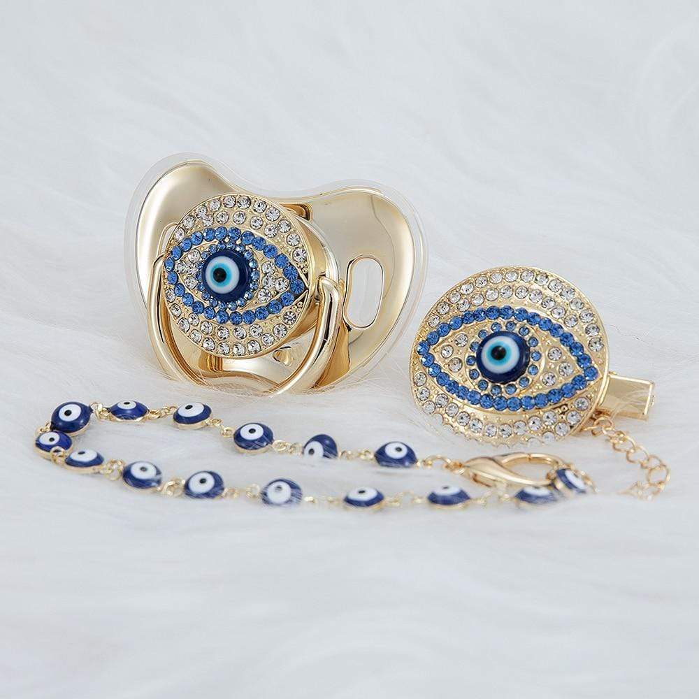 WickedAF Gold 6-18M Evil Eye Pacifier and Clip Set