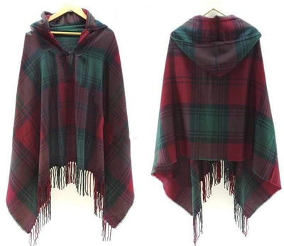WickedAF Green and Red Ethnic Pattern Poncho Coat