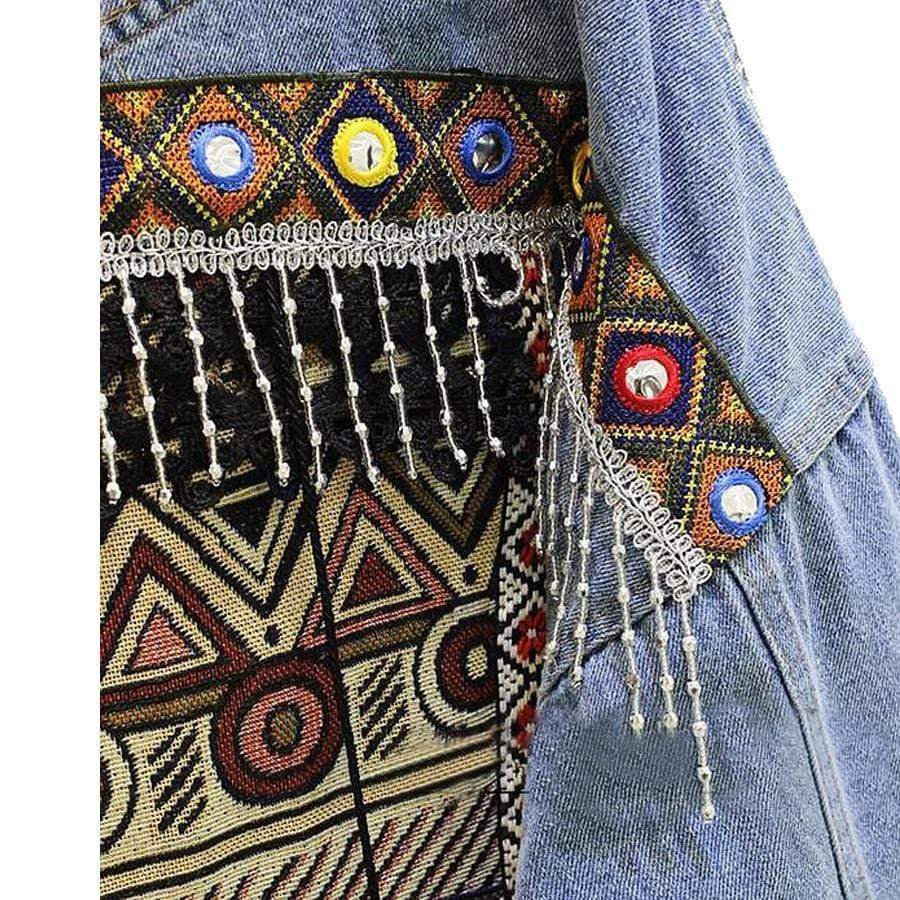 Embroidered Ethnic Denim Jacket - wickedafstore