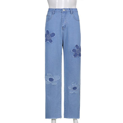 WickedAF Light Blue / S Floral Denim Pants