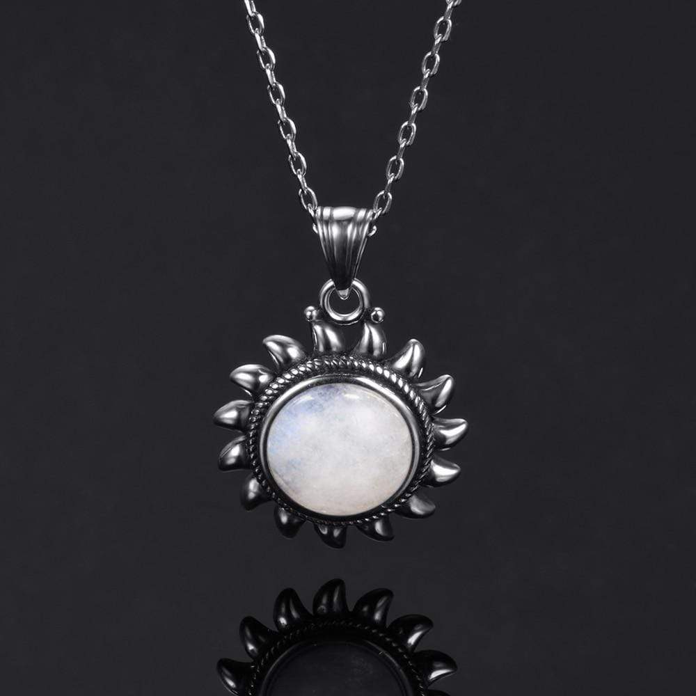 Majestic Sun Natural Moonstone Sterling Silver Necklace - wickedafstore