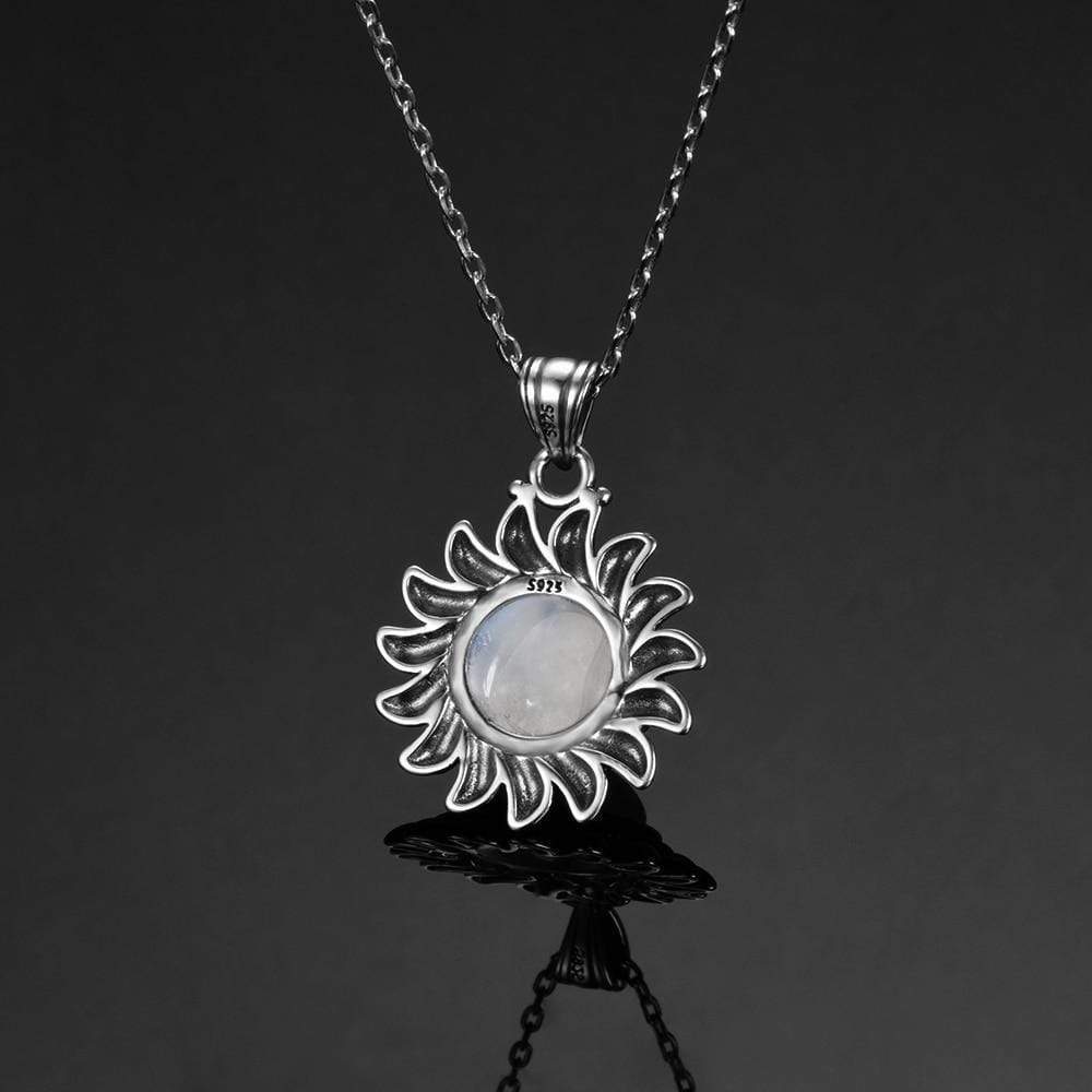 Majestic Sun Natural Moonstone Sterling Silver Necklace - wickedafstore
