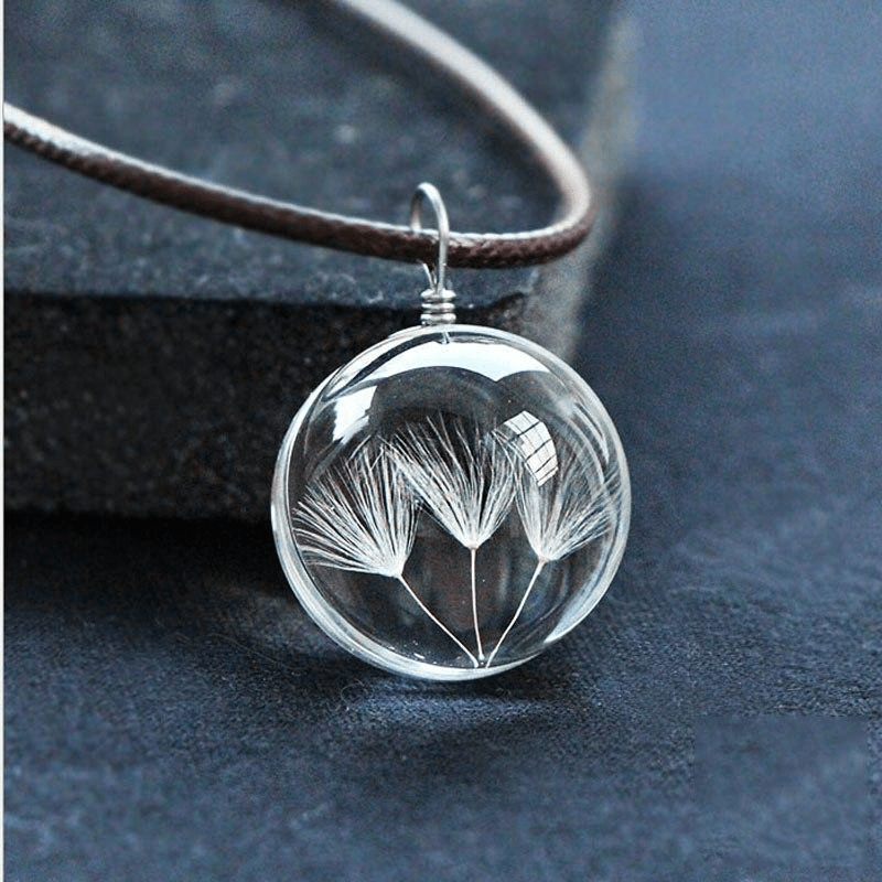 Glass Ball Dried Dandelion Pendant Necklace - wickedafstore