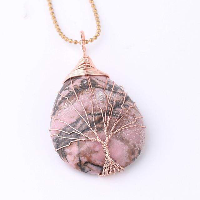 WickedAF necklace Rhodonite Tree Of Life Wire Wrapped Crystal Necklace