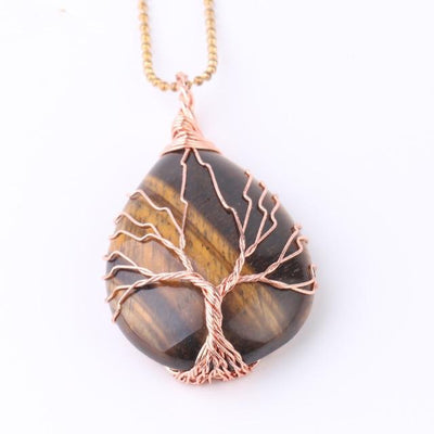 WickedAF necklace Tiger Eye Tree Of Life Wire Wrapped Crystal Necklace