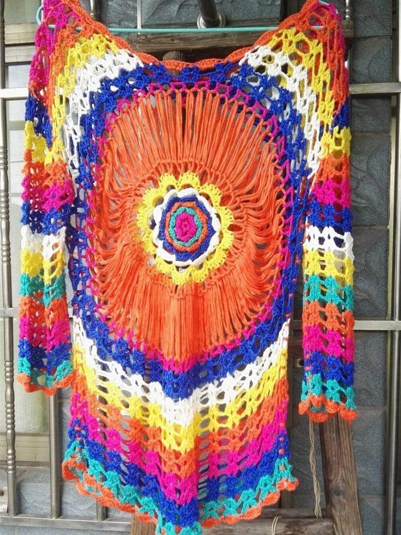 Rainbow Crochet Beach Cover Up Dress - wickedafstore