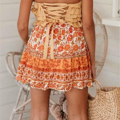 WickedAF Orange Floral Print Summer Skirt