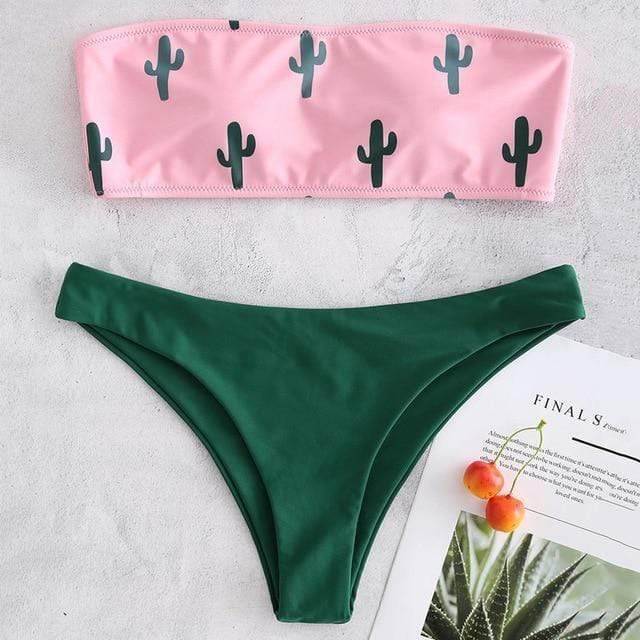 Cactus Print Bandeau Bikini - wickedafstore