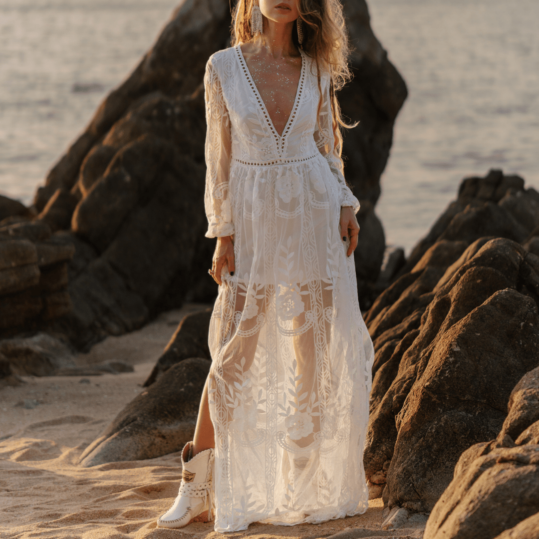 Embroidered Lace French Connection White Lace Dress Tara Boho Maxi Dress Embroidered Lace French Connection White Lace Dress Tara Boho Maxi Dress