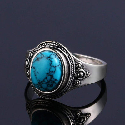 Turquoise Stone Signet Sterling Silver Ring - wickedafstore