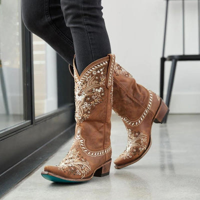 WickedAF White Floral Embroidery Cowgirl Boots