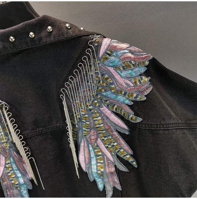 WickedAF Wings Embroidered Denim Jacket