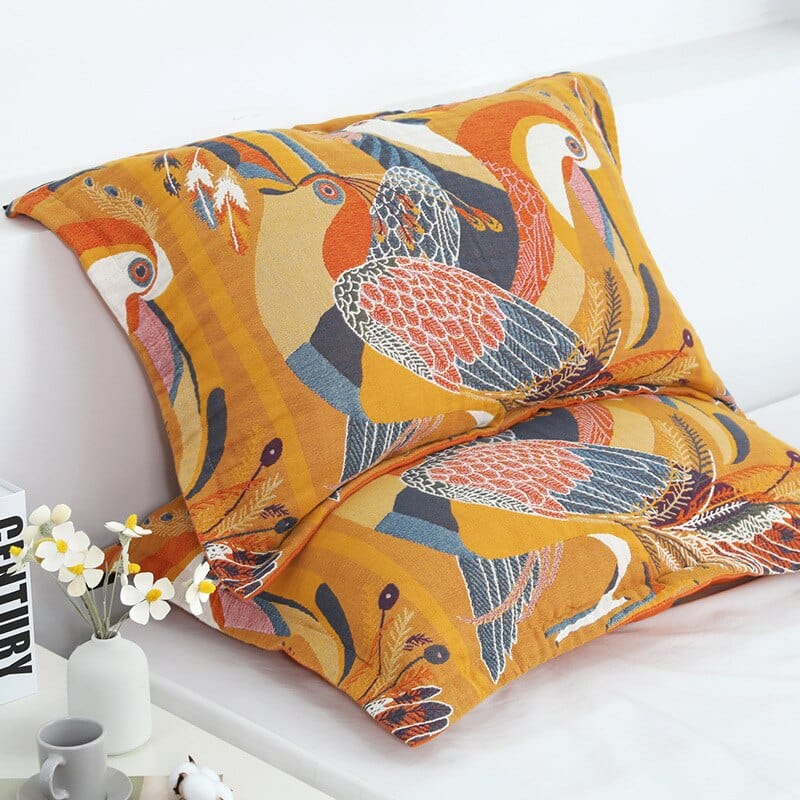 wickedafstore 0 2PC bohemian cotton gauze yarn dyed pillow cases for couples bird print double pillowcase can be used in all seasons 48 * 74cm