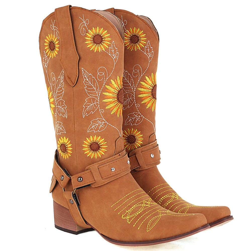 【COLOR iN ID】embroidery western boots Amazon.com | Women's Square Toe Floral Embroidered Western