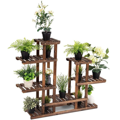 wickedafstore 6-Tier Layered Wooden Plant Shelf