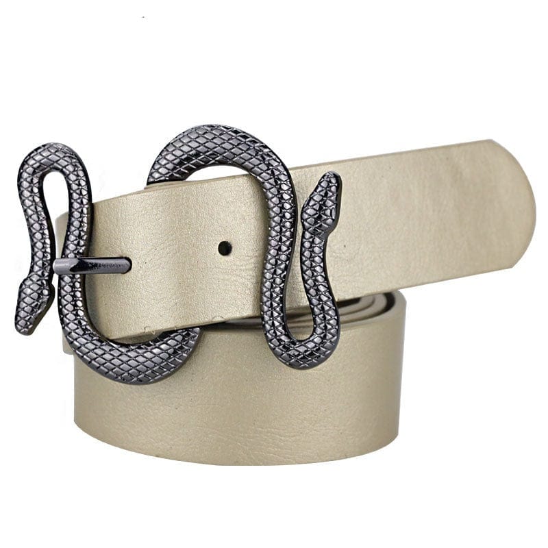 wickedafstore Black-Beige / 100cm Snake Pin Buckle Belt