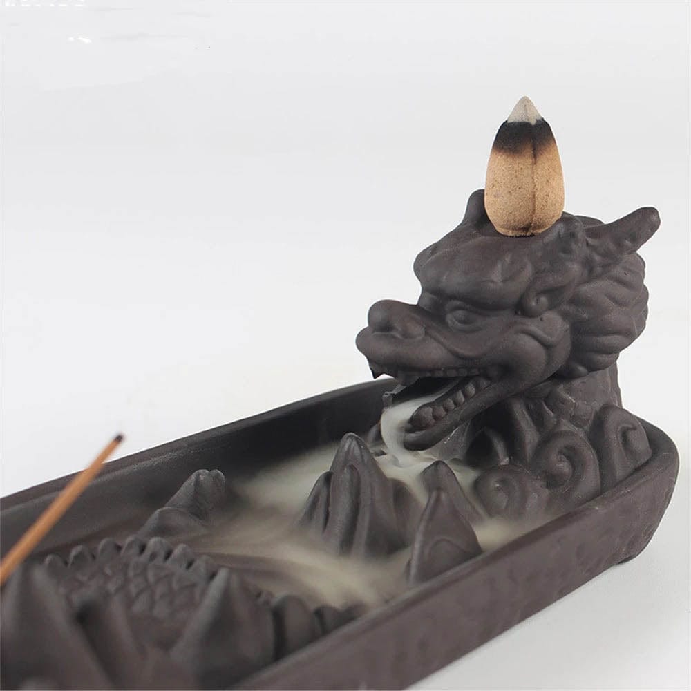 wickedafstore Brown and 10cones Ceramic Dragon Backflow Incense Burner