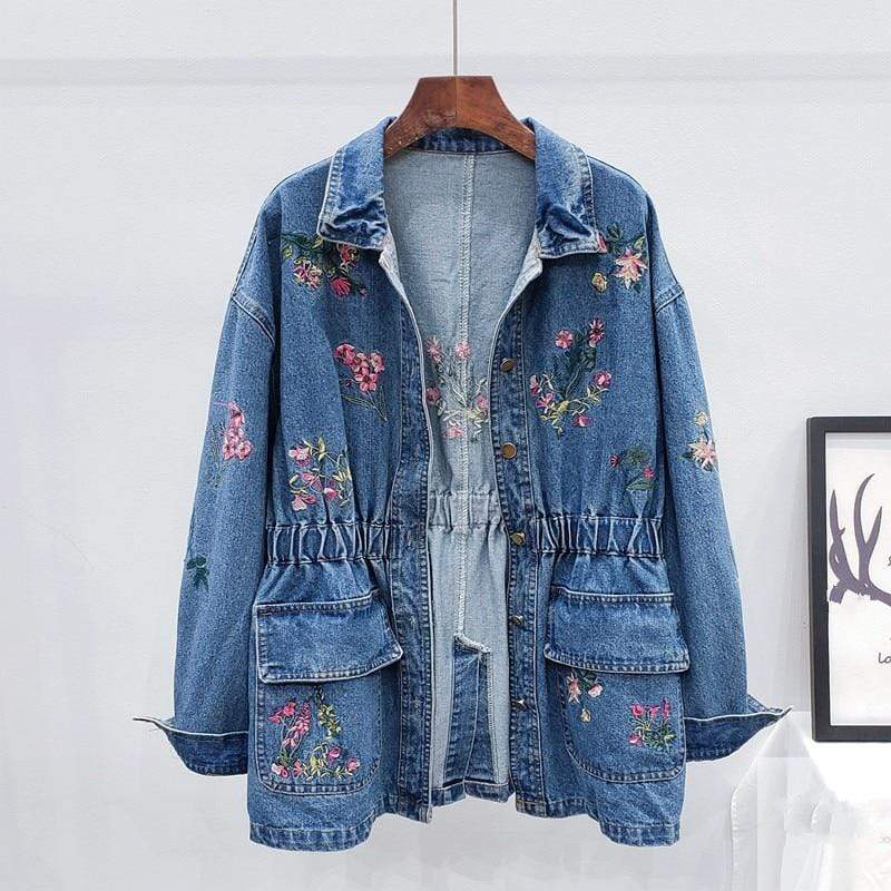 Clover Floral Embroidery Denim Jacket