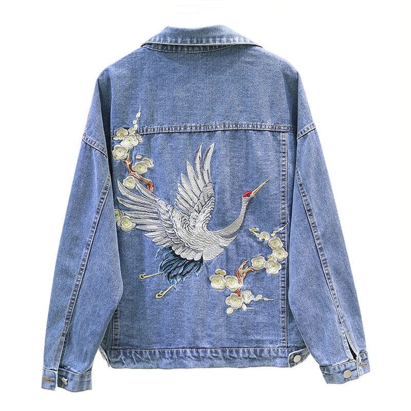 Crane Embroidered Denim Jacket (2 Colors) - Main Image