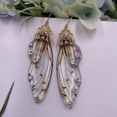 wickedafstore Crystal-Gold Fairy Wing Statement Earrings