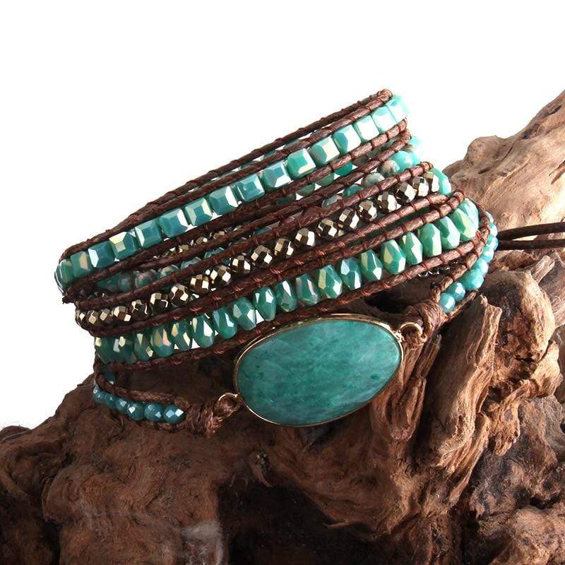 Five Leather Wrap Turquoise Stone Bracelet - wickedafstore