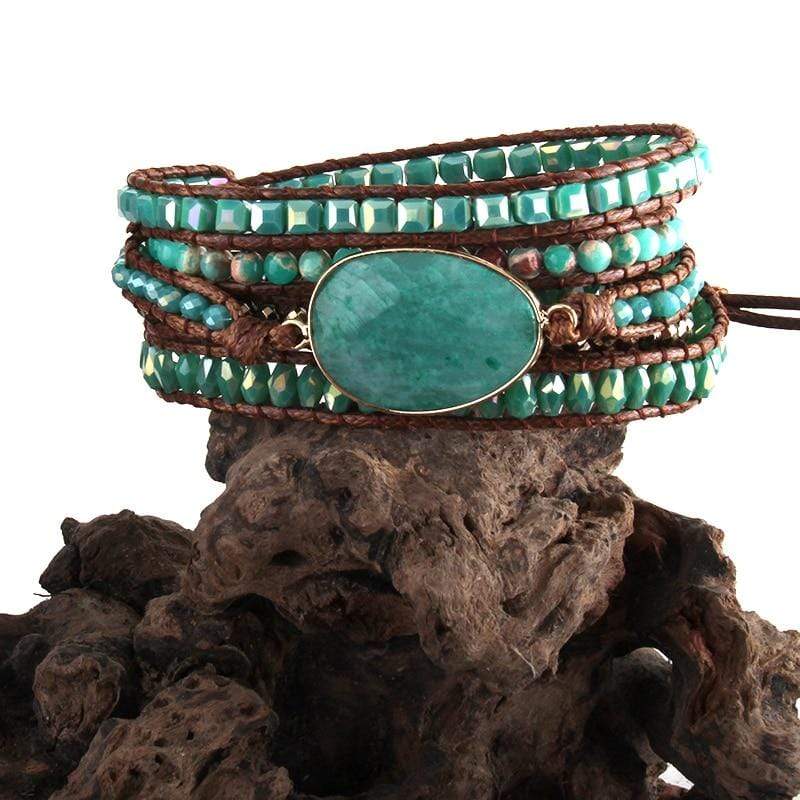 Five Leather Wrap Turquoise Stone Bracelet - wickedafstore