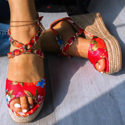 wickedafstore Floral Platform Sandals