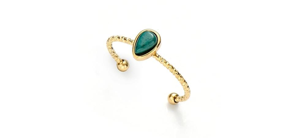 wickedafstore Green Natural Stone Water Drop Ring